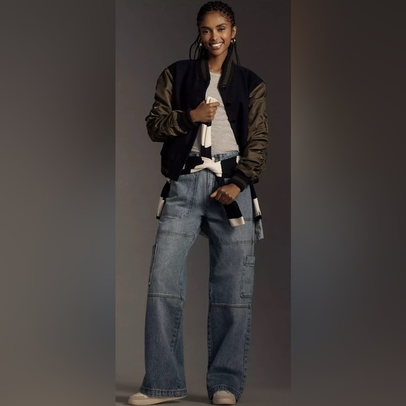 Avec Les Filles Blue Flare Wide Leg Cargo Jeans - Picture 4 of 13